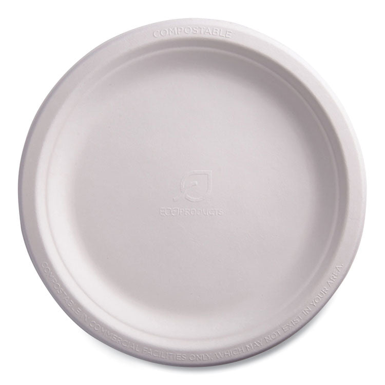 Vanguard Renewable and Compostable Sugarcane Plates, 9  dia, White, 500/Carton