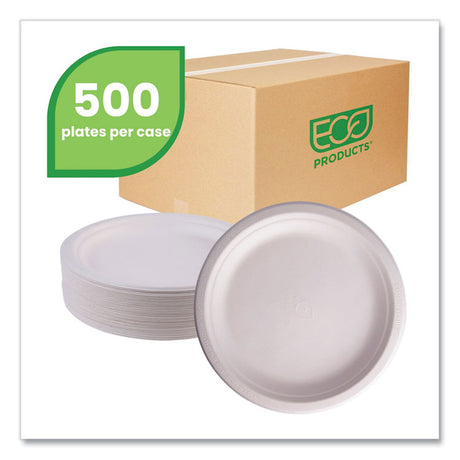 Vanguard Renewable and Compostable Sugarcane Plates, 9  dia, White, 500/Carton