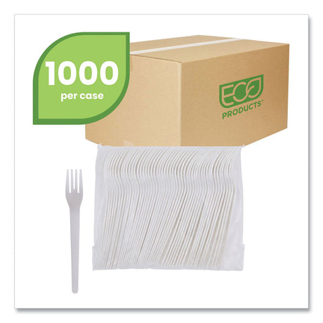 Plantware Compostable Cutlery, Fork, 6", Pearl White, 50/Pack, 20 Pack/Carton