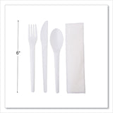 Plantware Compostable Cutlery Kit, Knife/Fork/Spoon/Napkin, 6", Pearl White, 250 Kits/Carton