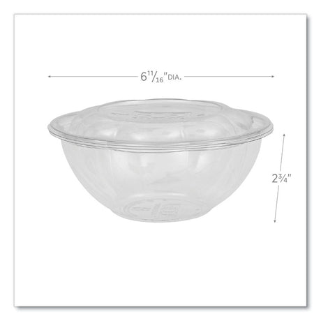 Renewable and Compostable Salad Bowls with Lids, 24 oz, Clear, Plastic, 50/Pack, 3 Packs/Carton