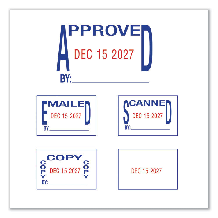 Printy Economy 5-in-1 Date Stamp, Self-Inking, 1.63" x 1", Blue/Red