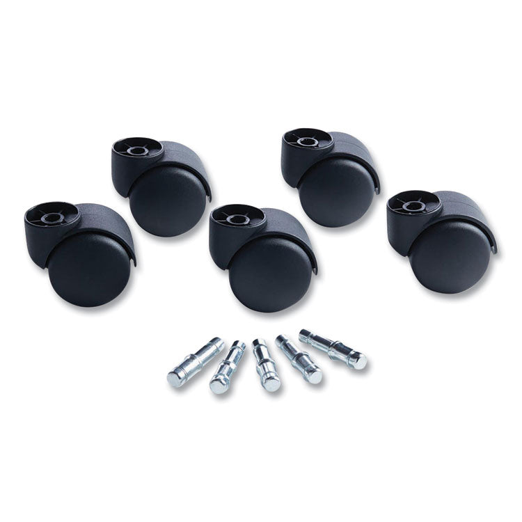 Deluxe Futura Casters, Flush Mount, Grip Ring Type B and Type K Stems, 2.19  Hard Nylon Wheel, Matte Black, 5/Set