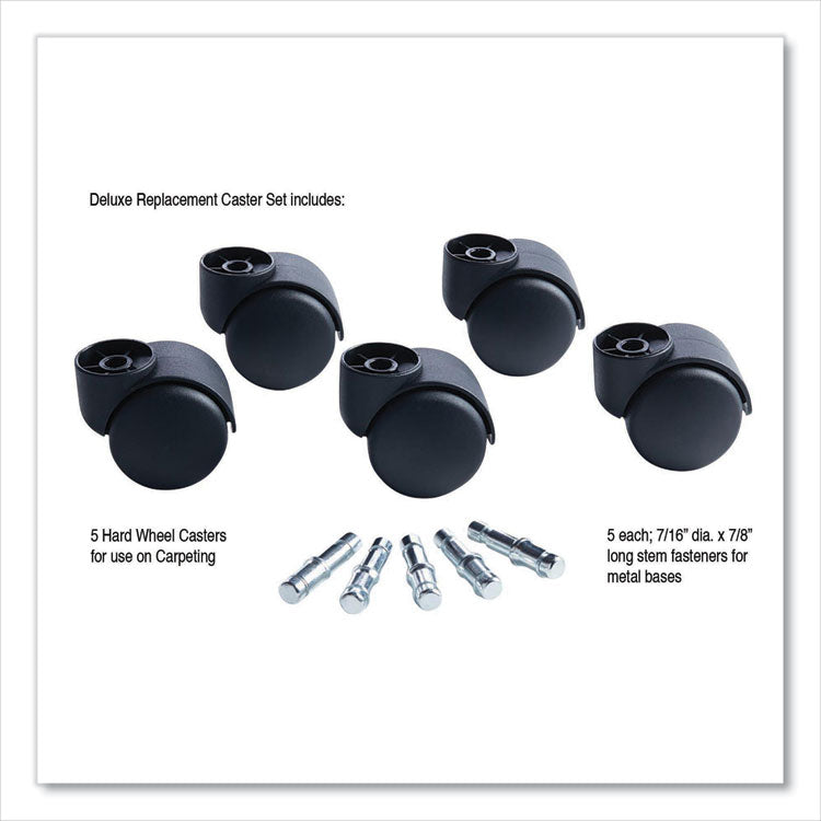 Deluxe Futura Casters, Flush Mount, Grip Ring Type B and Type K Stems, 2.19  Hard Nylon Wheel, Matte Black, 5/Set