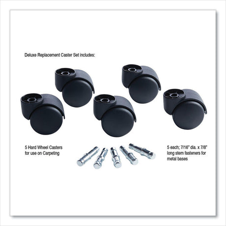 Deluxe Futura Casters, Flush Mount, Grip Ring Type B and Type K Stems, 2.19  Hard Nylon Wheel, Matte Black, 5/Set