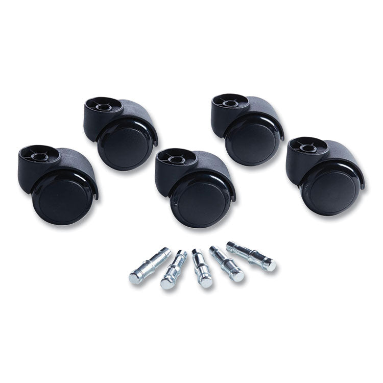 Deluxe Futura Casters, Flush Mount, Grip Ring Type B and Type K Stems, 2.19  Soft Polyurethane Wheel, Matte Black, 5/Set