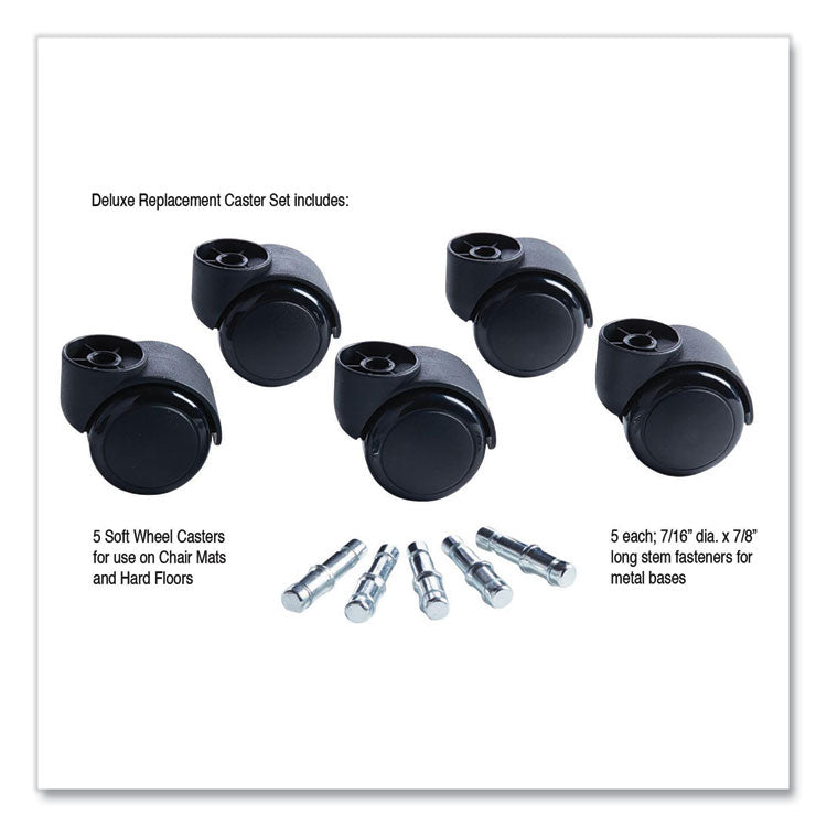 Deluxe Futura Casters, Flush Mount, Grip Ring Type B and Type K Stems, 2.19  Soft Polyurethane Wheel, Matte Black, 5/Set