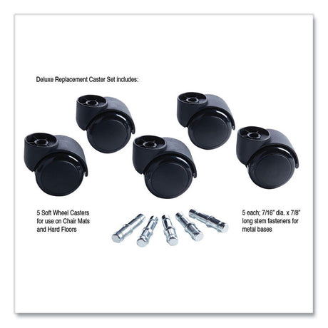 Deluxe Futura Casters, Flush Mount, Grip Ring Type B and Type K Stems, 2.19  Soft Polyurethane Wheel, Matte Black, 5/Set