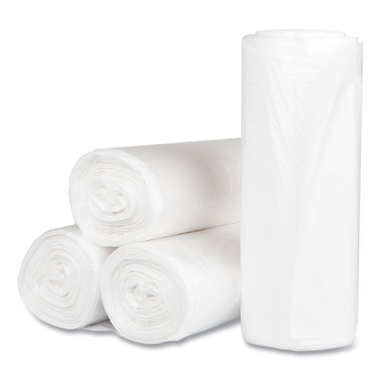 High-Density Commercial Can Liners, 60 gal, 17 mic, 38  x 60 , Clear, Interleaved Roll, 25 Bags/Roll, 8 Rolls/Carton