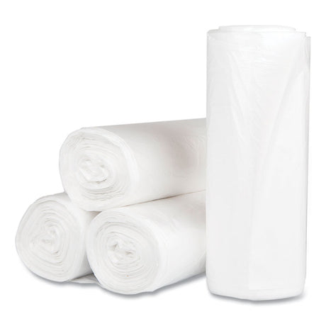 High-Density Commercial Can Liners, 60 gal, 17 mic, 38  x 60 , Clear, Interleaved Roll, 25 Bags/Roll, 8 Rolls/Carton