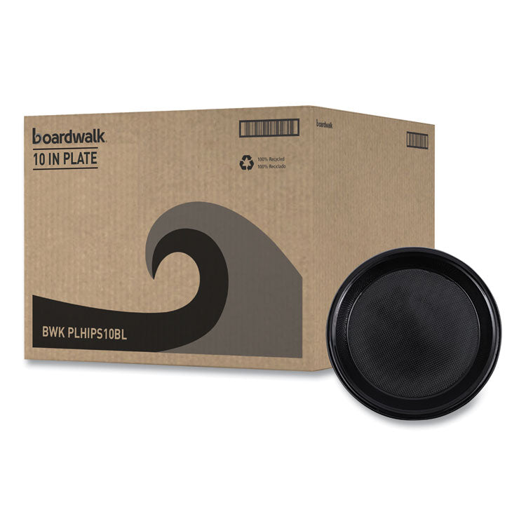 Hi-Impact Plastic Dinnerware, Plate, 10  dia, Black, 125/Sleeve, 4 Sleeves/Carton