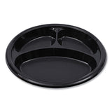 Hi-Impact Plastic Dinnerware, 3-Compartment Plate, 10  dia, Black, 125/Sleeve, 4 Sleeves/Carton