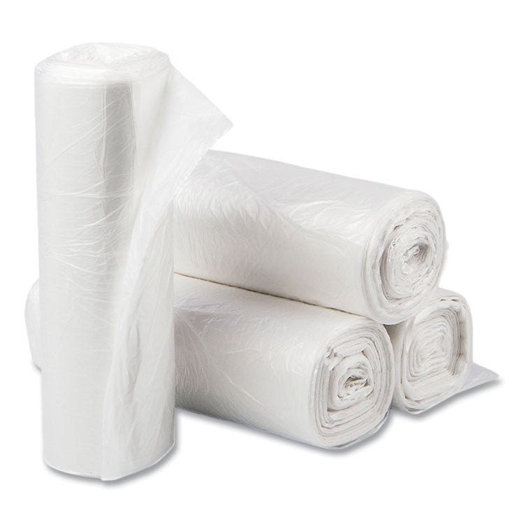 High-Density Commercial Can Liners, 10 gal, 6 mic, 24  x 24 , Natural, Perforated Roll, 50 Bags/Roll, 20 Rolls/Carton