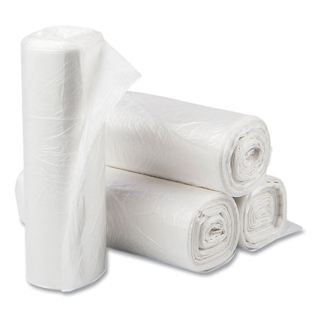 High-Density Commercial Can Liners, 10 gal, 6 mic, 24  x 24 , Natural, Perforated Roll, 50 Bags/Roll, 20 Rolls/Carton
