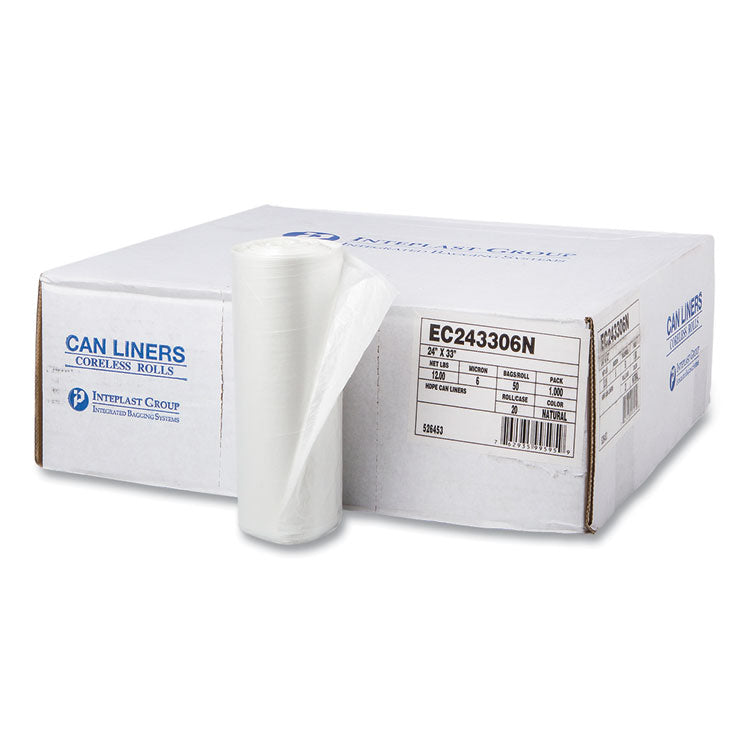 High-Density Commercial Can Liners, 16 gal, 6 mic, 24  x 33 , Natural, Perforated Roll, 50 Bags/Roll, 20 Rolls/Carton