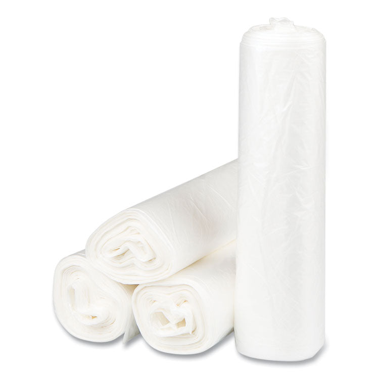 High-Density Commercial Can Liners, 30 gal, 8 mic, 30  x 37 , Clear, Interleaved Roll, 25 Bags/Roll, 20 Rolls/Carton