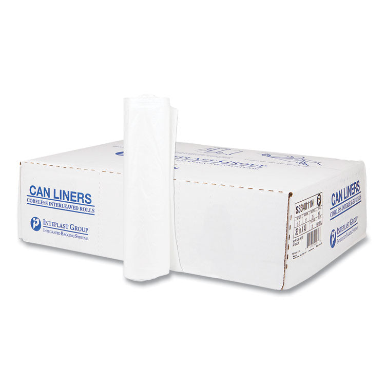 High-Density Commercial Can Liners, 33 gal, 11 mic, 33  x 40 , Clear, Interleaved Roll, 25 Bags/Roll, 20 Rolls/Carton