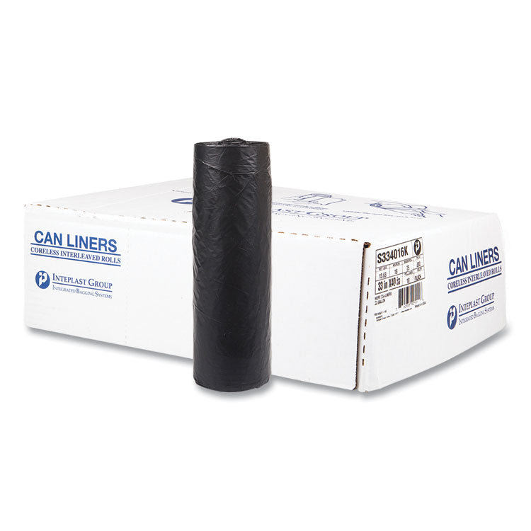 High-Density Commercial Can Liners, 33 gal, 16 mic, 33  x 40 , Black, Interleaved Roll, 25 Bags/Roll, 10 Rolls/Carton