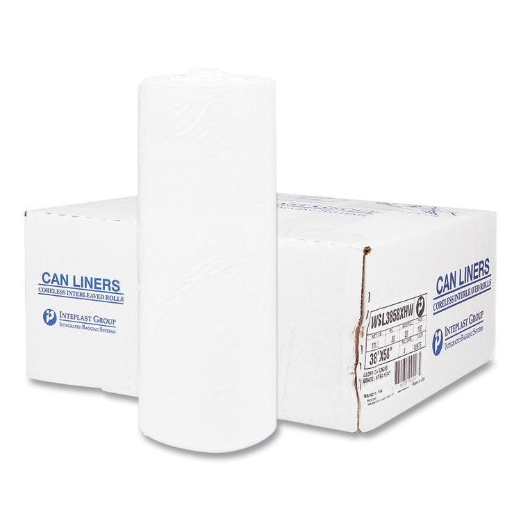 High-Density Commercial Can Liners, 55 gal, 17 mic, 36  x 60 , Clear, Interleaved Roll, 25 Bags/Roll, 8 Rolls/Carton