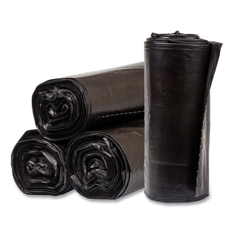 High-Density Commercial Can Liners, 60 gal, 17 mic, 38  x 60 , Black, Interleaved Roll, 25 Bags/Roll, 8 Rolls/Carton