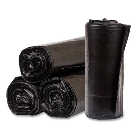 High-Density Commercial Can Liners, 60 gal, 17 mic, 38  x 60 , Black, Interleaved Roll, 25 Bags/Roll, 8 Rolls/Carton