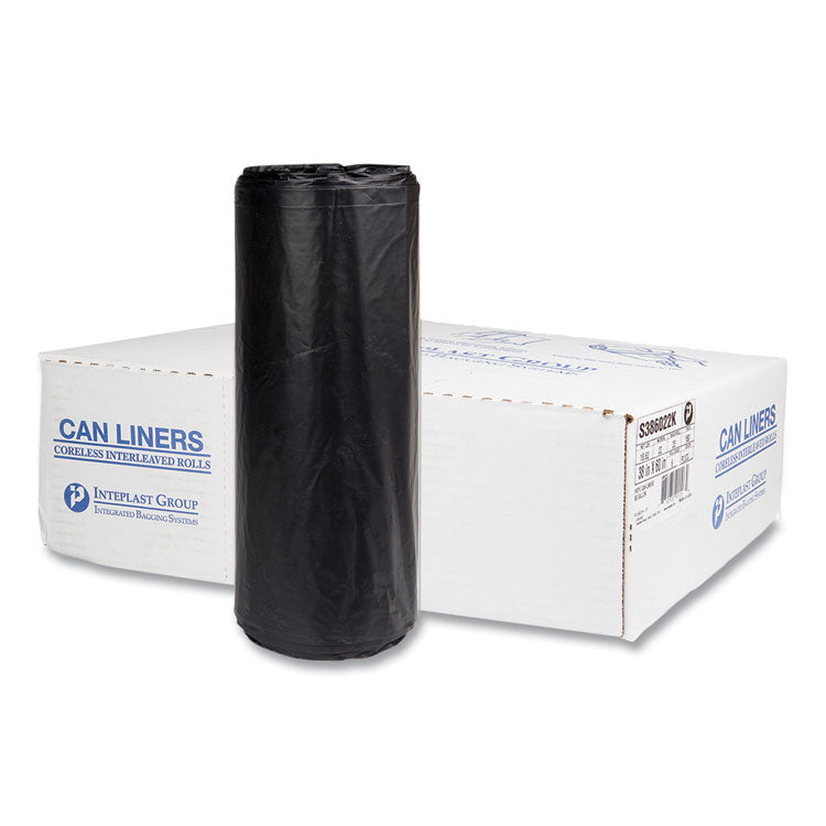 High-Density Commercial Can Liners, 60 gal, 22 mic, 38  x 60 , Black, Interleaved Roll, 25 Bags/Roll, 6 Rolls/Carton
