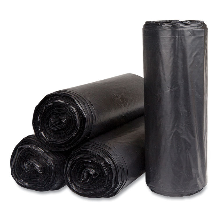 High-Density Commercial Can Liners, 60 gal, 22 mic, 38  x 60 , Black, Interleaved Roll, 25 Bags/Roll, 6 Rolls/Carton