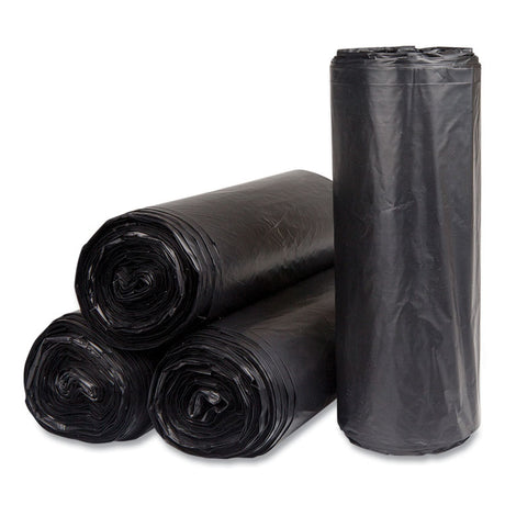 High-Density Commercial Can Liners, 60 gal, 22 mic, 38  x 60 , Black, Interleaved Roll, 25 Bags/Roll, 6 Rolls/Carton