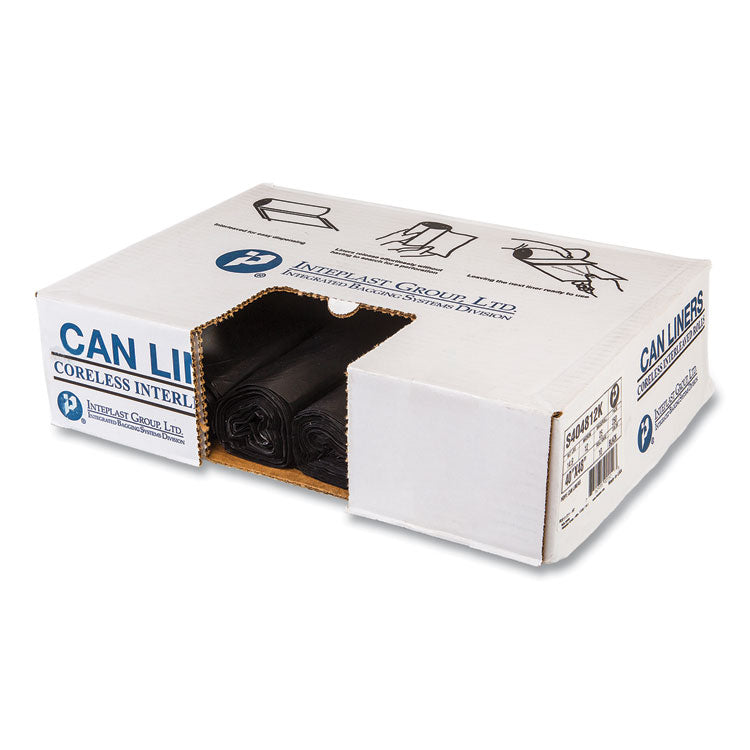 High-Density Commercial Can Liners, 45 gal, 12 mic, 40  x 48 , Black, Interleaved Roll, 25 Bags/Roll, 10 Rolls/Carton
