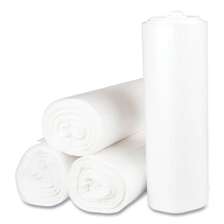 High-Density Commercial Can Liners, 45 gal, 12 mic, 40  x 48 , Clear, Interleaved Roll, 25 Bags/Roll, 10 Rolls/Carton