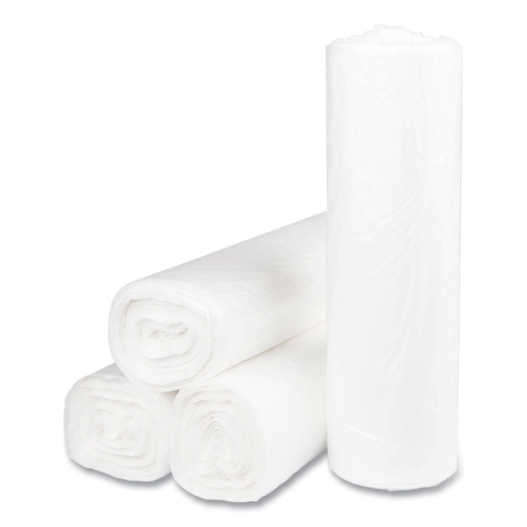 High-Density Commercial Can Liners, 45 gal, 14 mic, 40  x 48 , Clear, Interleaved Roll, 25 Bags/Roll, 10 Rolls/Carton