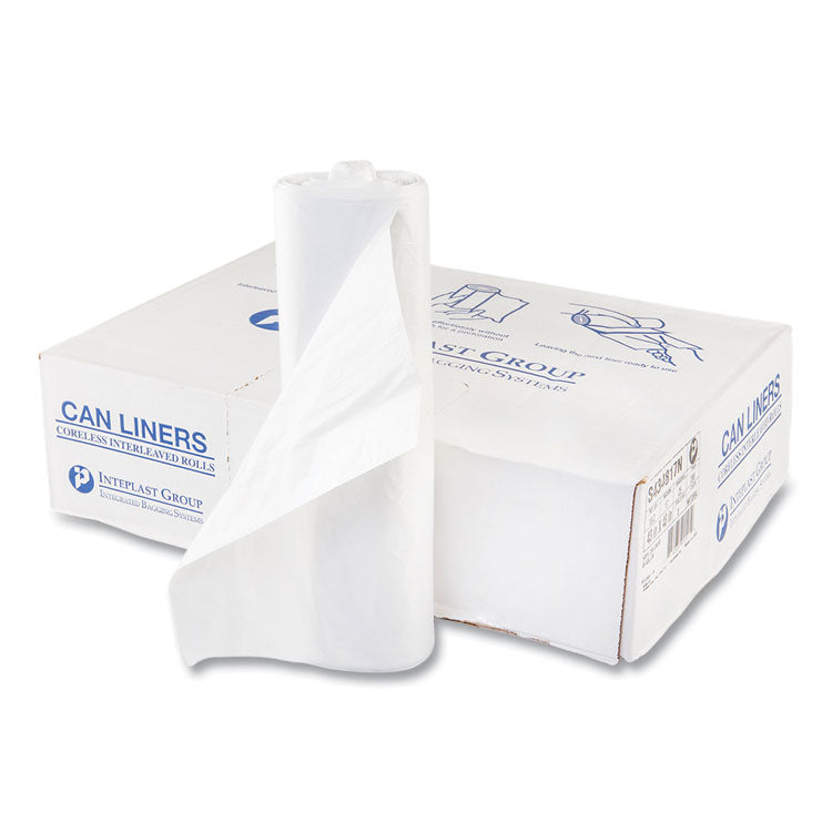 High-Density Commercial Can Liners, 60 gal, 17 mic, 43  x 48 , Clear, Interleaved Roll, 25 Bags/Roll, 8 Rolls/Carton