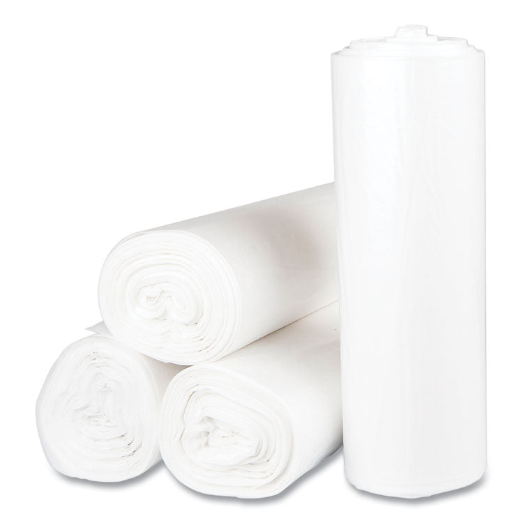 High-Density Commercial Can Liners, 60 gal, 17 mic, 43  x 48 , Clear, Interleaved Roll, 25 Bags/Roll, 8 Rolls/Carton