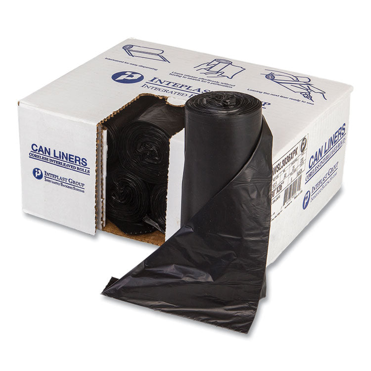 Low-Density Commercial Can Liners, 30 gal, 0.9 mil, 30  x 36 , Black, Interleaved Roll, 25 Bags/Roll, 8 Rolls/Carton