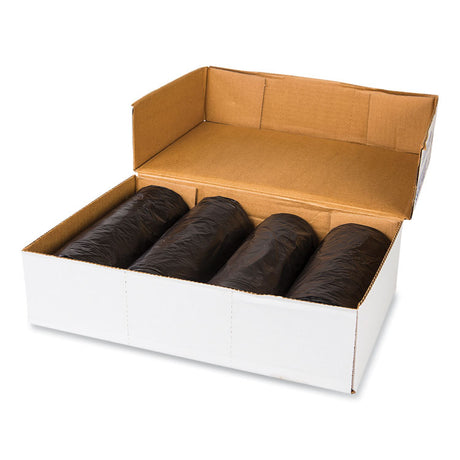 High-Density Commercial Can Liner Value Pack, 60 gal, 19 mic, 38  x 58 , Black, Interleaved Roll, 25 Bags/Roll, 6 Rolls/CT