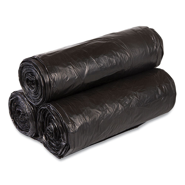 High-Density Commercial Can Liner Value Pack, 60 gal, 19 mic, 43  x 46 , Black, Interleaved Roll, 25 Bags/Roll, 6 Rolls/CT