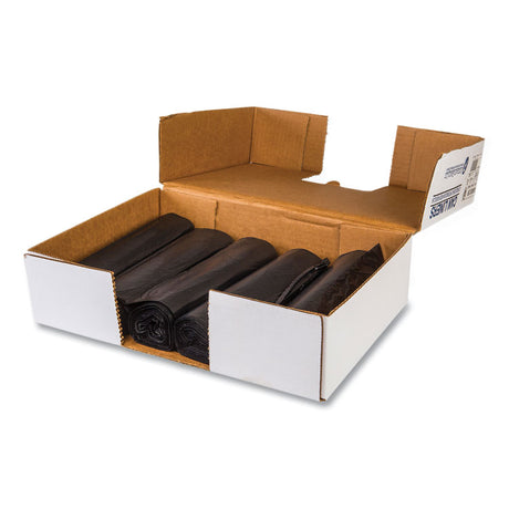 High-Density Commercial Can Liners Value Pack, 60 gal, 19 mic, 43" x 46", Black, 25 Bags/Roll, 6 Interleaved Rolls/Carton
