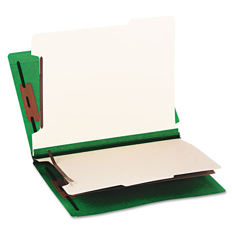 Colored End Tab Classification Folders with Dividers, 2" Expansion, 2 Dividers, 6 Fasteners, Letter Size, Green, 10/Box