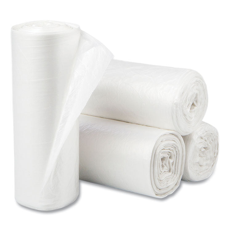 High-Density Commercial Can Liners, 10 gal, 5 mic, 24  x 24 , Natural, Perforated Roll, 50 Bags/Roll, 20 Rolls/Carton