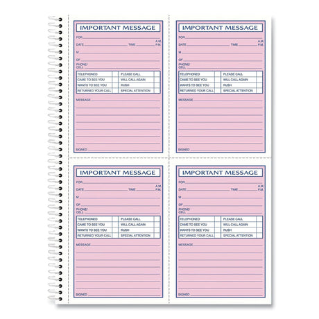 Telephone Message Book with Fax/Mobile Section, Two-Part Carbonless, 3.88 x 5.5, 4 Forms/Sheet, 400 Forms Total