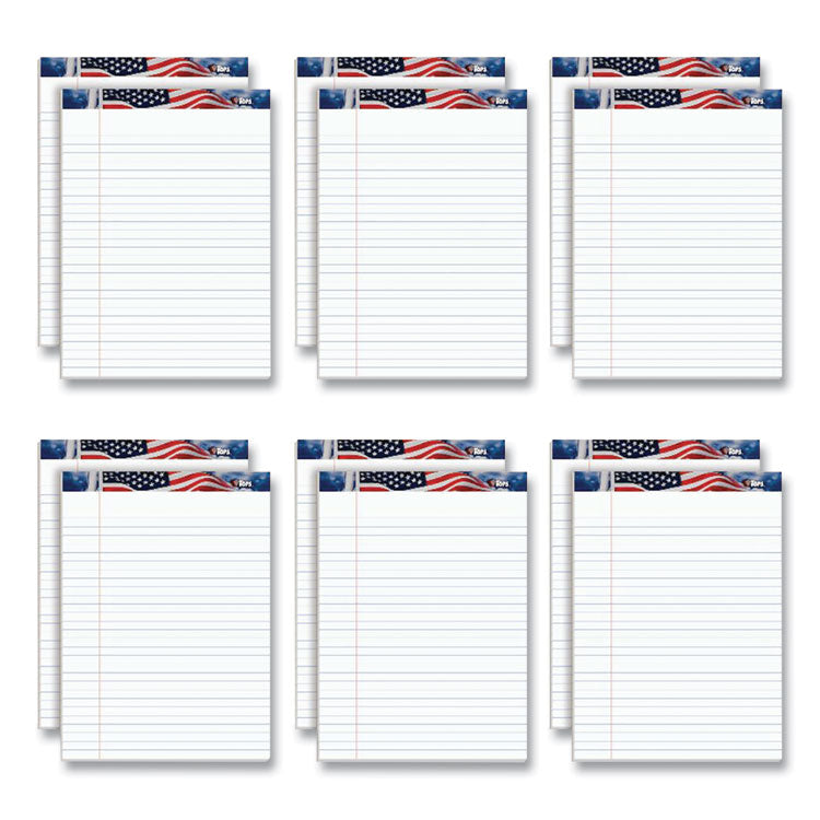 American Pride Writing Pad, Wide/Legal Rule, Red/White/Blue Headband, 50 White 8.5 x 11.75 Sheets, 12/Pack
