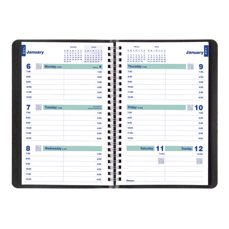 Plan and Link Weekly Planner, 8  x 5 , Black Cover, 12-Month (Jan to Dec): 2025