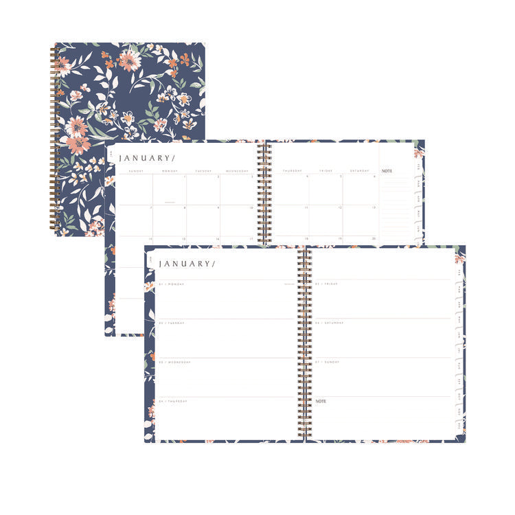 One Tree Planted Effie Weekly/Monthly Planner, Floral Artwork, 11  x 8.5 , Blue/Peach/Green Cover, 12-Month (Jan-Dec): 2025