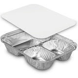 Three-Compartment Oblong Food Container, 24 oz, 6.38 x 1.47 x 8, Silver, Aluminum, 500/Carton