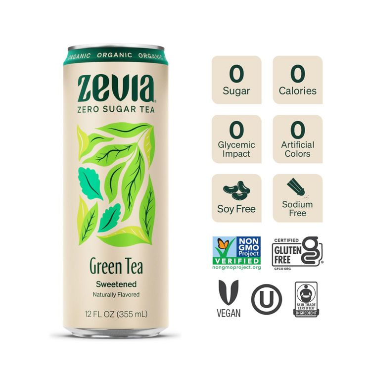 Zero Sugar Naturally Sweetened Green Tea, Green, 12 oz Can, 12/Carton