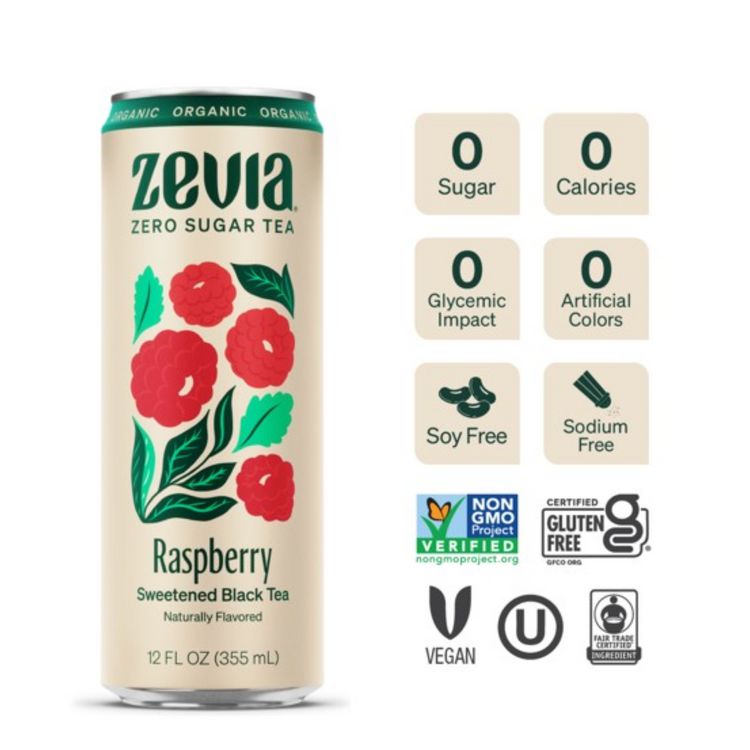 Zero Sugar Naturally Sweetened Black Tea, Raspberry, 12 oz Can, 12/Carton