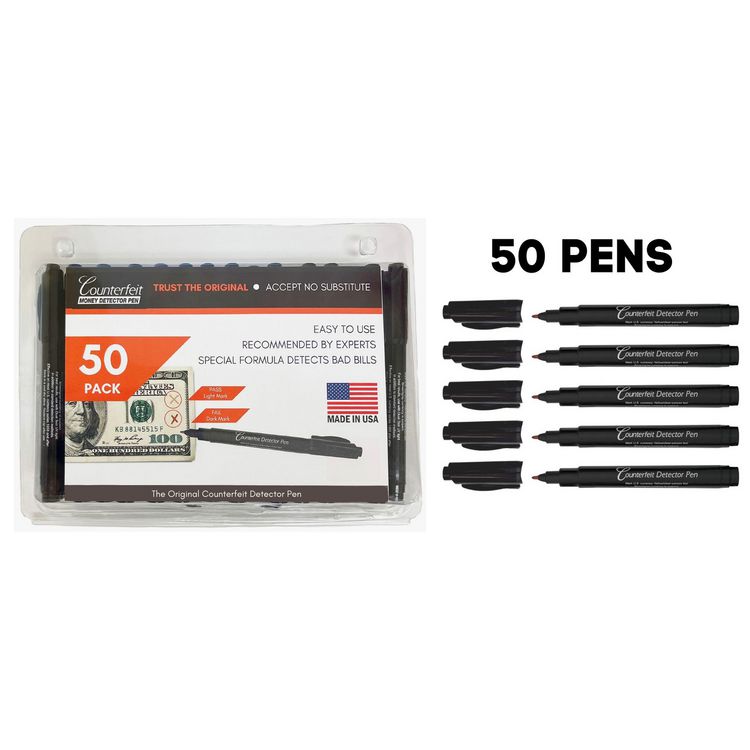 Counterfeit Bill Detector Marker Pen, 3 x 7.25 x 0.6, Black, 50/Pack